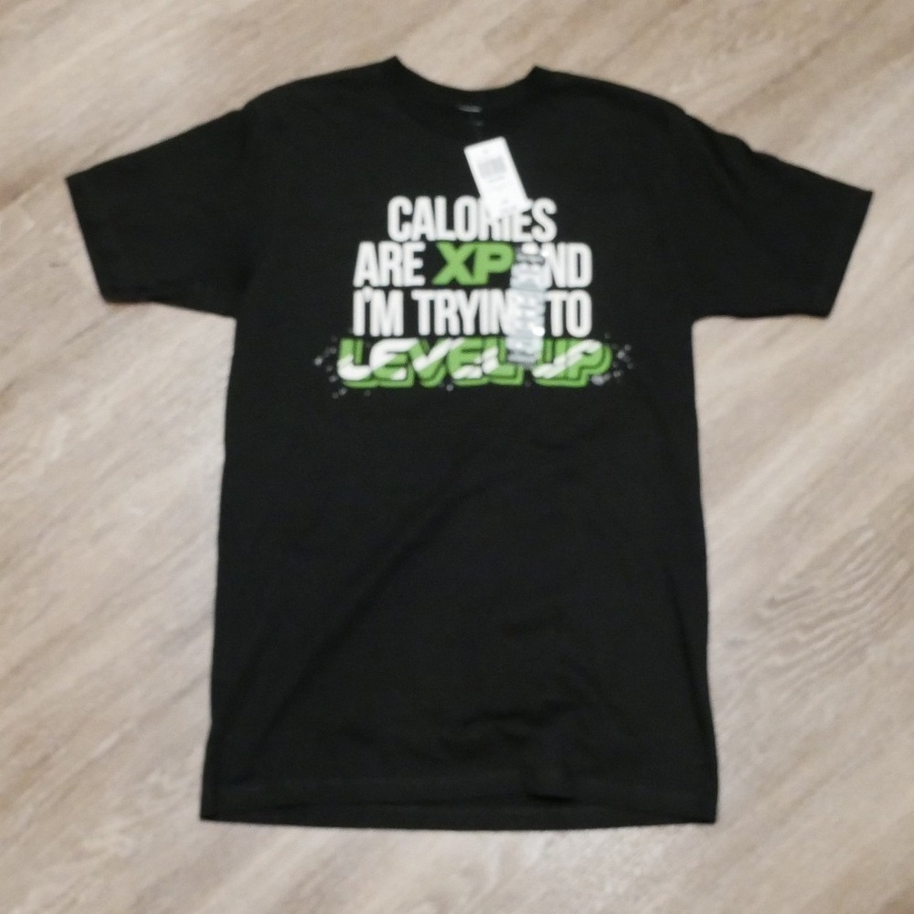Hot Topic Mens Calories Are XP Level Up Gamer Graphic T-Shirt Black‎ Medium NWT